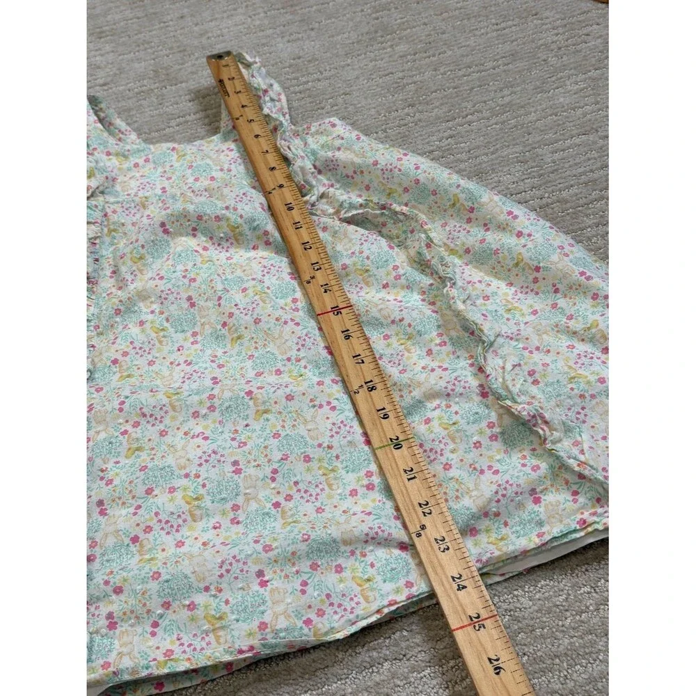 Shabby Chic Floral Bunny Pinafore Ruffle Dress Girls Size 6 Swiss Dot Sundress